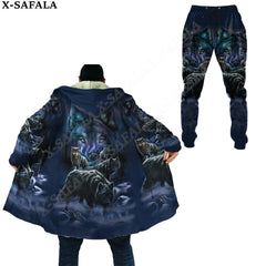 Naive Feather Wolf Moon Thick Warm Hooded Cloak Set