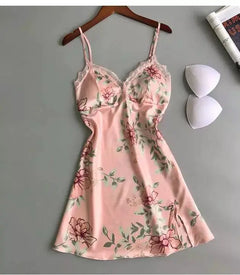 Sexy Women's Floral Ice Silk Sleepwear Nightgown