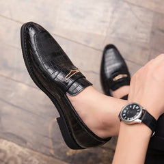 Men's Casual Low-Top Dress Shoes with Crocodile Pattern