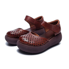 Thick Sole Leather Sandals for Women - Retro Casual Style