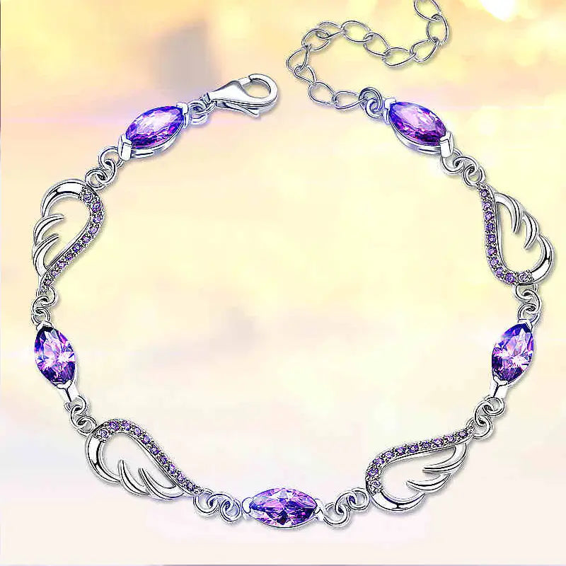 925 Silver Wing Amethyst Bracelet for Women