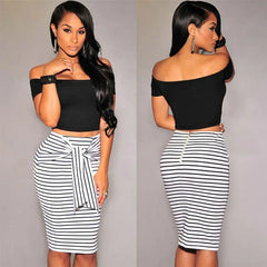 High-Waisted Striped Bodycon Skirt for Women