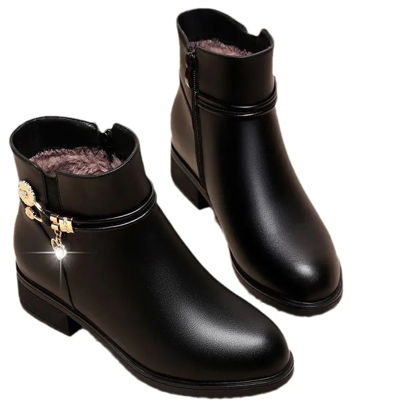 Warm Plush Leather Ankle Boots for Women (Wholesale)