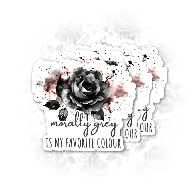 Set 3Pcs Morally Grey is My Favourite Color Sticker Rose Sticker Book Lover Sticker Bookish Sticker Booktok Sticker Water Assitant Die-Cut Vinyl Decals for Laptop Phone Water Bottles (2 Inches)