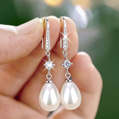 Water Drop Faux Pearl Zircon Earrings for Bridesmaids