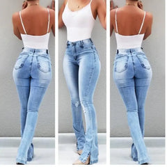 High Waist Flared Denim Pants for Women KV0755