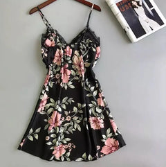 Sexy Women's Floral Ice Silk Sleepwear Nightgown