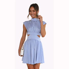 Summer Sweet Solid Color Waist-Cinched Dress 23007