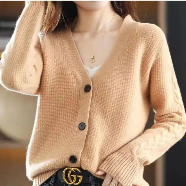 Women's V-Neck Patchwork Cardigan Sweater