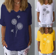 Irregular Button Long-Sleeved Printed Women's T-Shirt