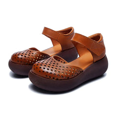 Thick Sole Leather Sandals for Women - Retro Casual Style