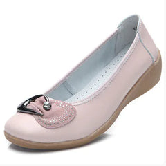 Nurse Shoes for Moms, Wedge Leather Flats with Rhinestones