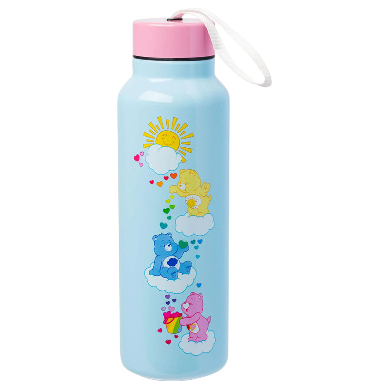 Silver Buffalo Care Bears Sun Shower Stainless Steel Blue Water Bottle with Strap Features Cheer Bear Funshine Bear and Tenderheart Bear 27 Ounces