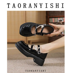 Spring 2024 Women's Chunky Heel Pearl Mary Janes