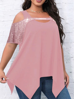 Beaded Hollow Big Swing T-shirt for Women