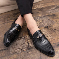Men's Casual Low-Top Dress Shoes with Crocodile Pattern