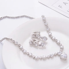 Silver Heart-Shaped Bridal Jewelry Set