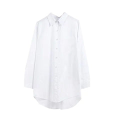 Women's Mid-Length Long Sleeve White Shirt