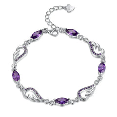 925 Silver Wing Amethyst Bracelet for Women