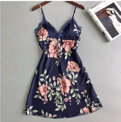 Sexy Women's Floral Ice Silk Sleepwear Nightgown