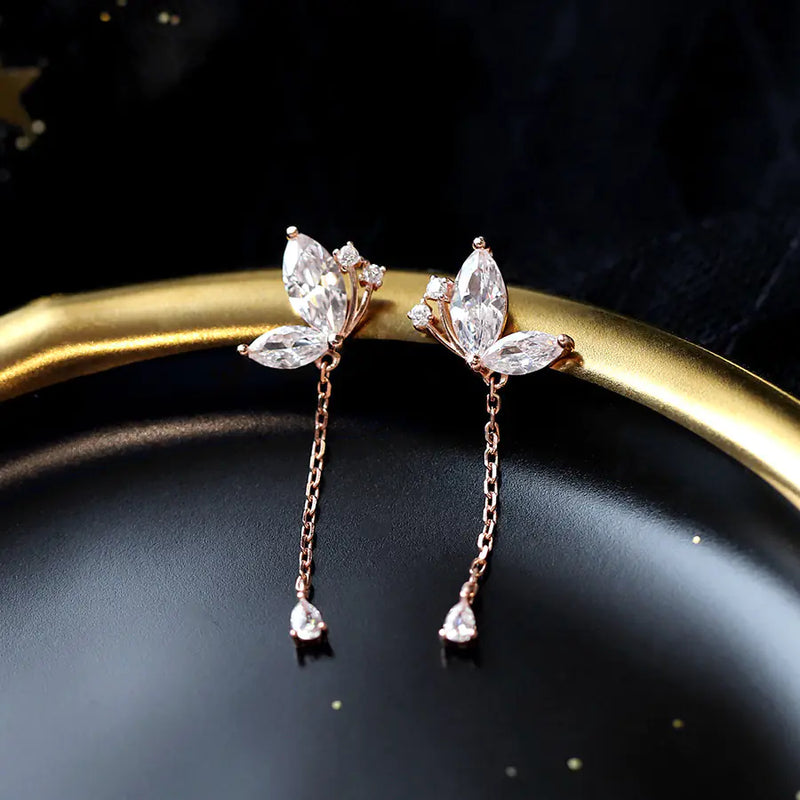S925 Silver Butterfly Earrings - Long Fashionable Design