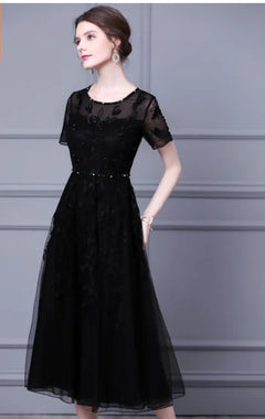 2020 Summer New Dress, Embroidered Mesh Midi Dress
