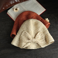 Summer Women's Sun Hat with Bow - Foldable Beach Cap