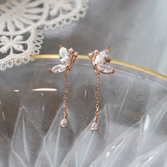 S925 Silver Butterfly Earrings - Long Fashionable Design