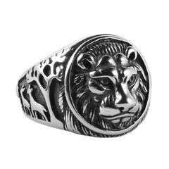HZMAN Mens Vintage Stainless Steel Ring Lion Head Shield Biker Gold/Silver