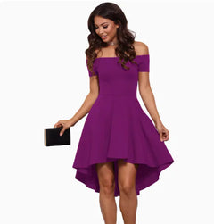 Elegant Off-the-Shoulder Mini Dress with High-Low Hem