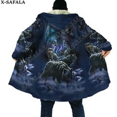 Naive Feather Wolf Moon Thick Warm Hooded Cloak Set