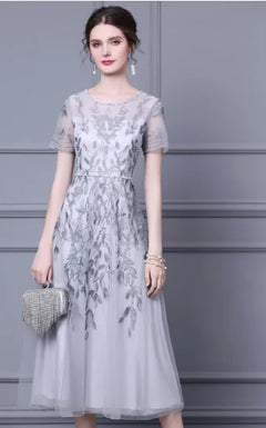 2020 Summer New Dress, Embroidered Mesh Midi Dress