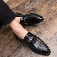 Men's Casual Low-Top Dress Shoes with Crocodile Pattern
