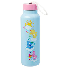 Silver Buffalo Care Bears Sun Shower Stainless Steel Blue Water Bottle with Strap Features Cheer Bear Funshine Bear and Tenderheart Bear 27 Ounces