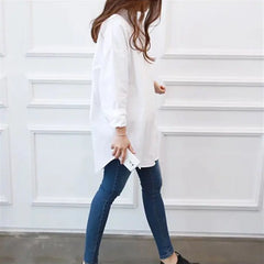 Women's Mid-Length Long Sleeve White Shirt
