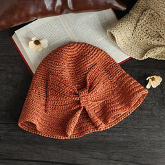 Summer Women's Sun Hat with Bow - Foldable Beach Cap