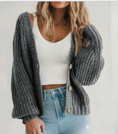 Casual V-Neck Button Women's Knit Cardigan (One Piece)