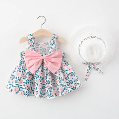 Summer Baby Girl Beach Princess Dress with Bow & Flowers