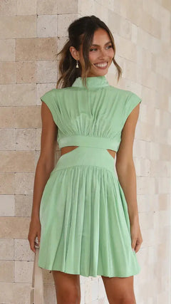 Summer Sweet Solid Color Waist-Cinched Dress 23007