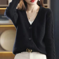 Women's V-Neck Patchwork Cardigan Sweater
