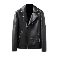 "Winter Slim Fit Men's Leather Jacket with Zipper Pockets"