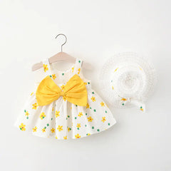 Summer Baby Girl Beach Princess Dress with Bow & Flowers