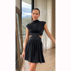 Summer Sweet Solid Color Waist-Cinched Dress 23007