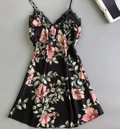 Sexy Women's Floral Ice Silk Sleepwear Nightgown
