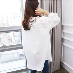 Women's Mid-Length Long Sleeve White Shirt