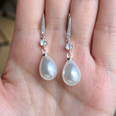 Water Drop Faux Pearl Zircon Earrings for Bridesmaids