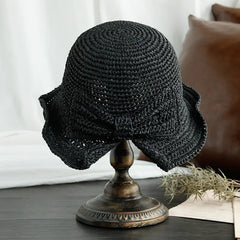 Summer Women's Sun Hat with Bow - Foldable Beach Cap