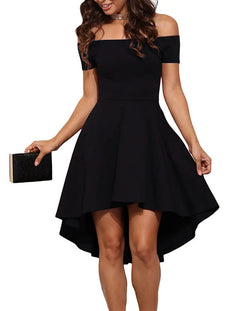 Elegant Off-the-Shoulder Mini Dress with High-Low Hem