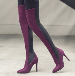 Knee-High Stiletto Long Boots with Patchwork Design