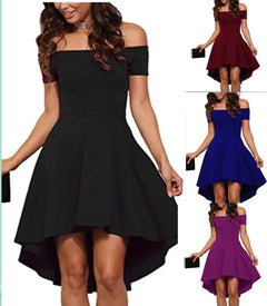 Elegant Off-the-Shoulder Mini Dress with High-Low Hem